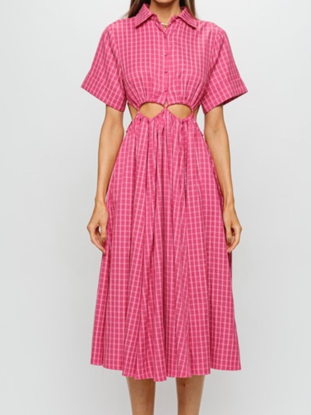 Sofie the Label Pink Plaid Cutout Midi Dress Cottagecore L